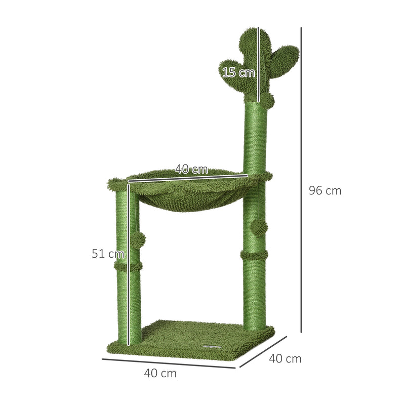 PawHut Cactus Cat Tree Tower Sisal Scratching Post with Hammock 40 x 40 x 96 cm