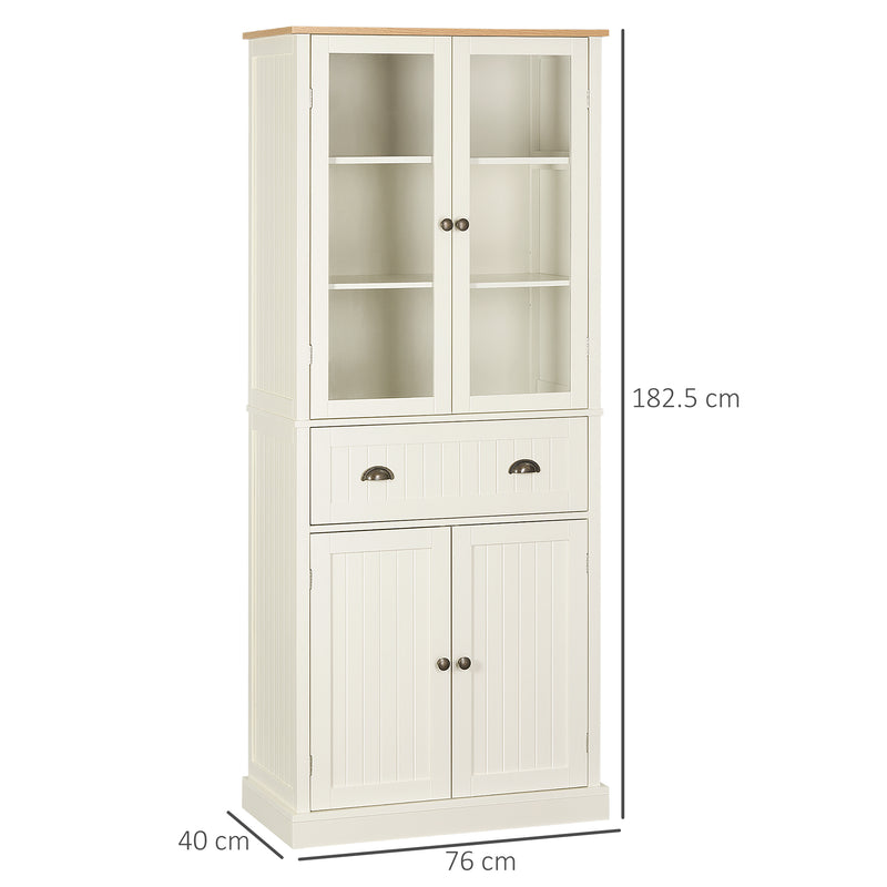 HOMCOM Kitchen Cupboard, 5-tier Storage Cabinet with Adjustable Shelves, Cream