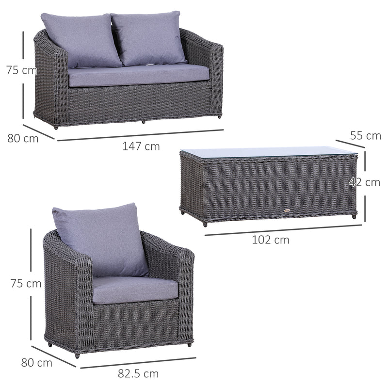 Outsunny Garden 4-Seater Sofa Set Rattan Furniture Coffee Table Chair Bench Grey