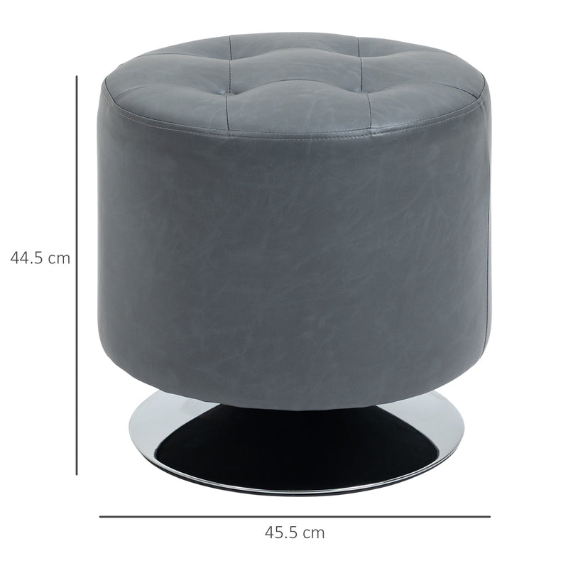 HOMCOM 360° Swivel Foot Stool PU Ottoman w/ Thick Padding & Steel Base, Grey