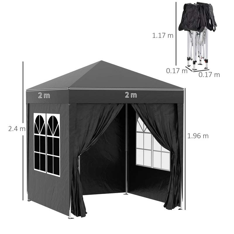 Outsunny 2mx2m Pop Up Gazebo Party Tent Canopy Marquee with Storage Bag Black