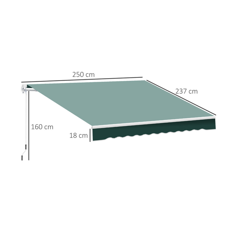 Outsunny Garden Sun Shade Canopy Retractable Awning, 2.5 x 2m, Green