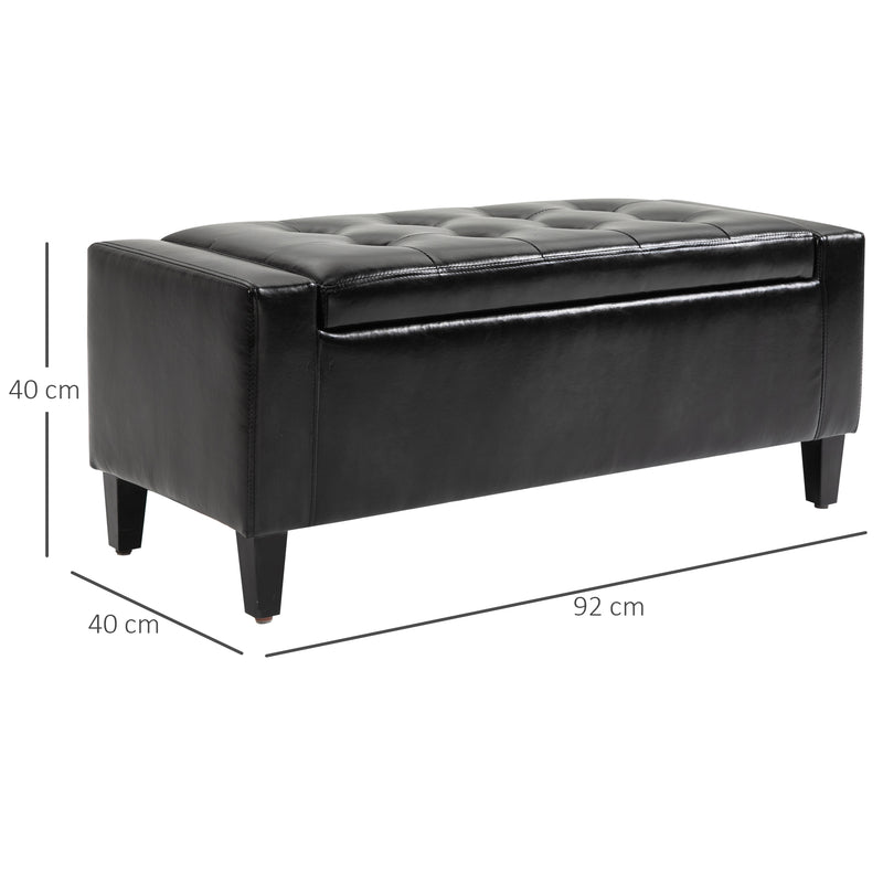 HOMCOM 40x90cm PU Leather Storage Ottoman Bench Wood Frame w/ Tufting Feet Black