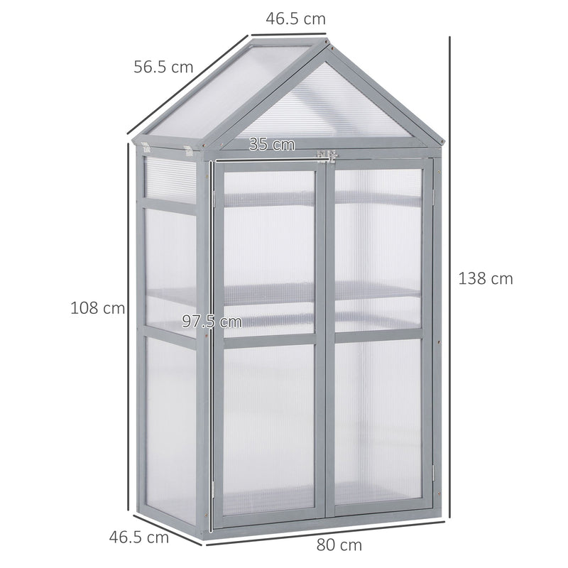 Outsunny 80x47x138cm Wood Cold Frame Greenhouse for Plants PC Board Grey