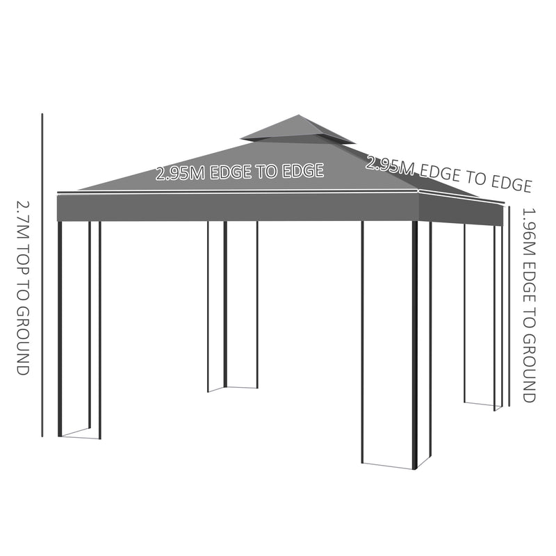 Outsunny 3m x 3m Outdoor Decorative Garden Gazebo Canopy Steel Frame - Grey