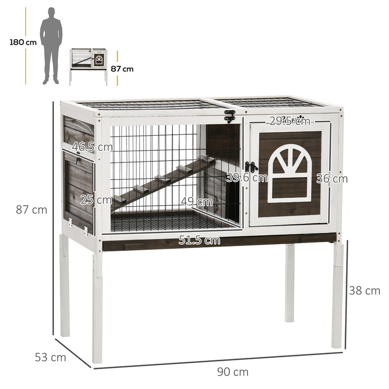 PawHut Wooden Rabbit Hutch, Small Animal House w/ Removable Tray, Openable Roof