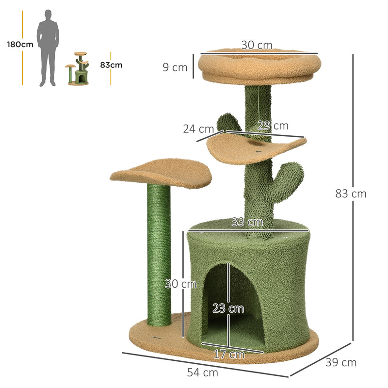 PawHut Multi Level Cat Tree w/ Scratching Post, Cat House, Bed - Green