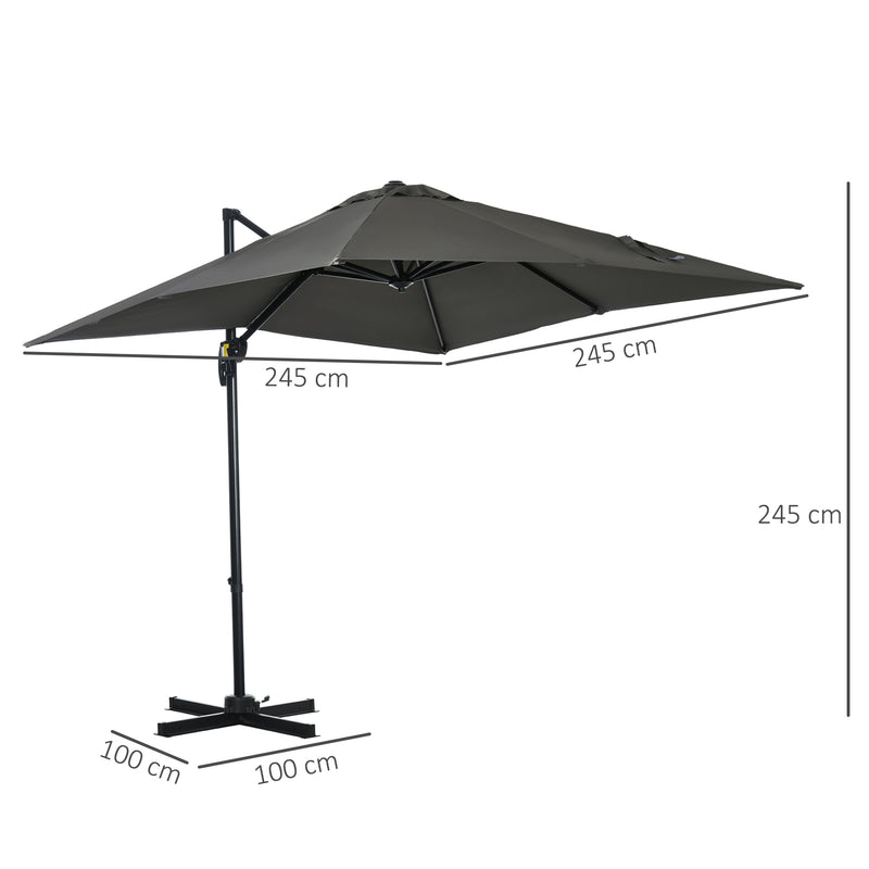 Outsunny Square Cantilever Roma Parasol 360° Rotation w/ Hand Crank, Grey