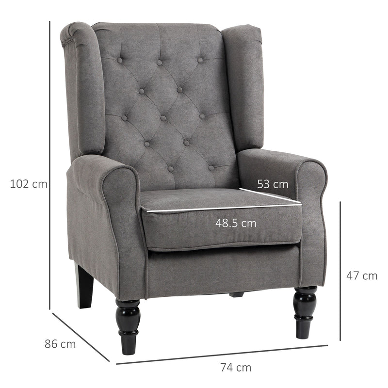 HOMCOM Accent Armchair Home Furniture Retro Tufted Club Wood Fabric Dark Grey