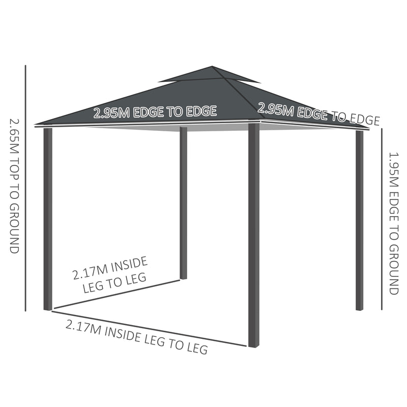 Outsunny 3 x 3m Garden Metal Gazebo Sun Shade Shelter Outdoor Party Tent