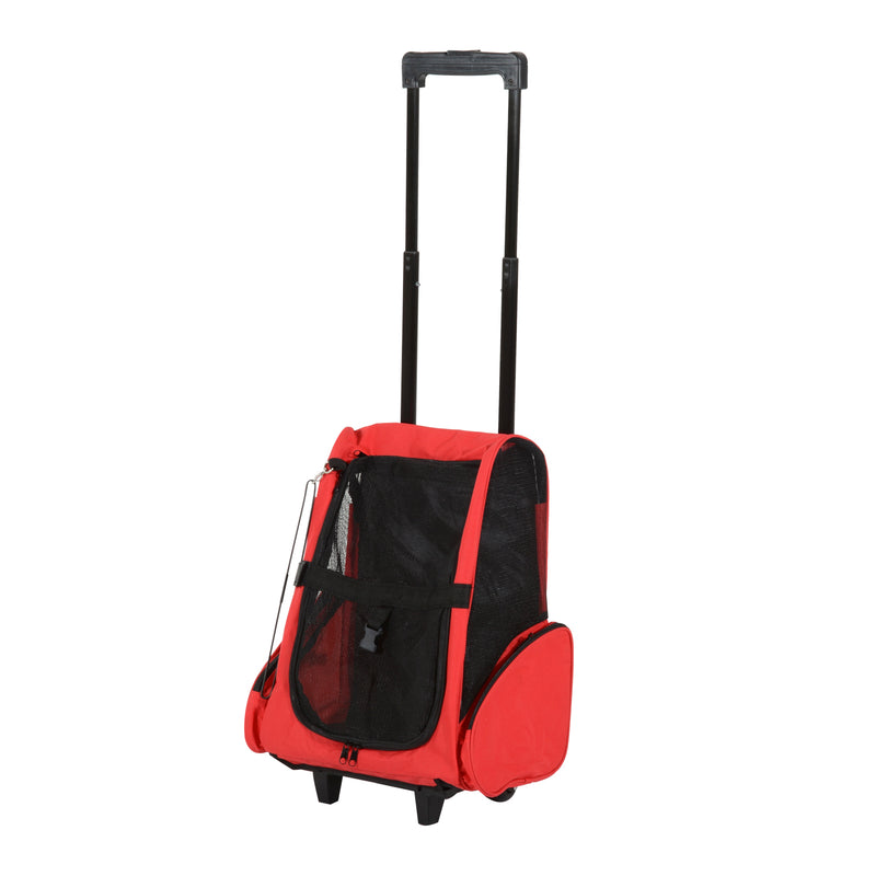 PawHut Pet Red Travel Backpack Bag Cat Puppy Dog Carrier w Trolley an