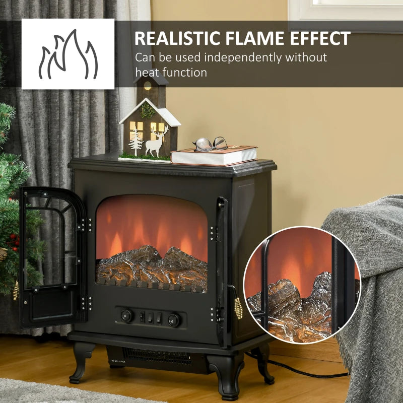 HOMCOM Electric Fireplace Stove Heater with Fire Flame Effect - Black