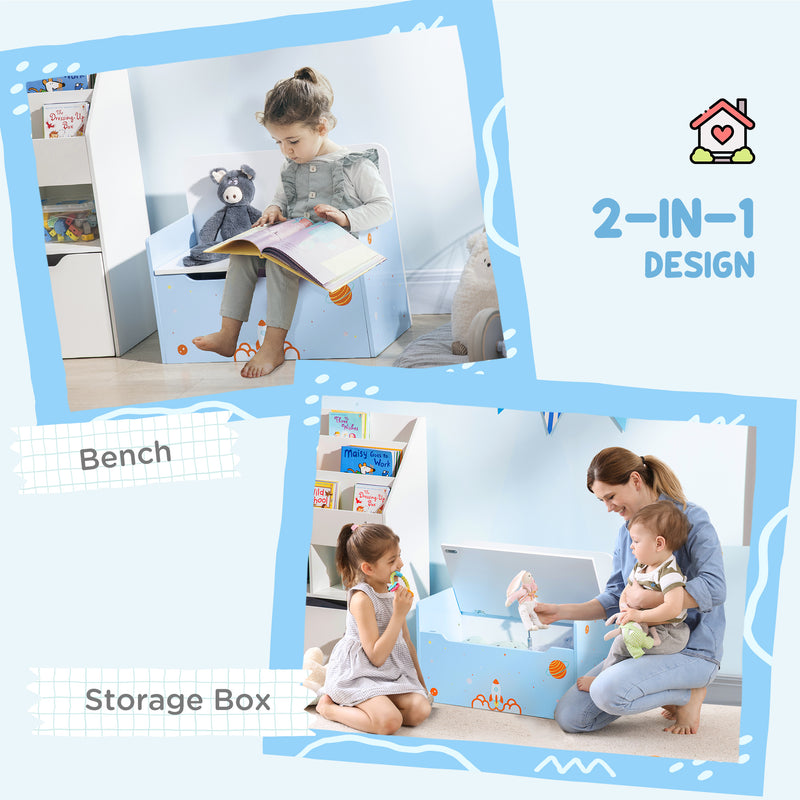 ZONEKIZ 2 In 1 Wooden Kids Storage Bench, Toy Box w/ Safety Rod - Blue