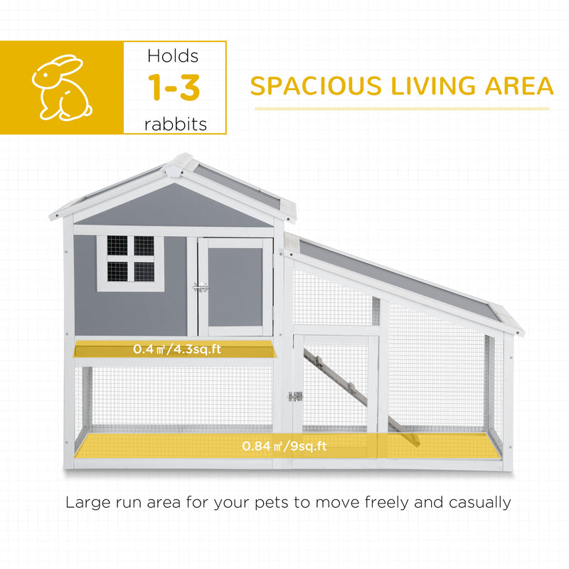 PawHut Two-Tier Rabbit Hutch w/ Sunlight Panel Roof, Slide-Out Tray - Grey