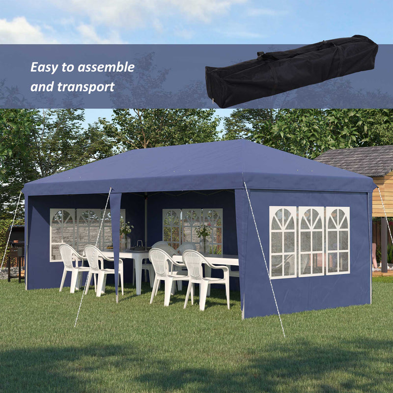 Outsunny 3 x 6m Heavy Duty Gazebo Marquee Party Tent with Storage Bag Blue