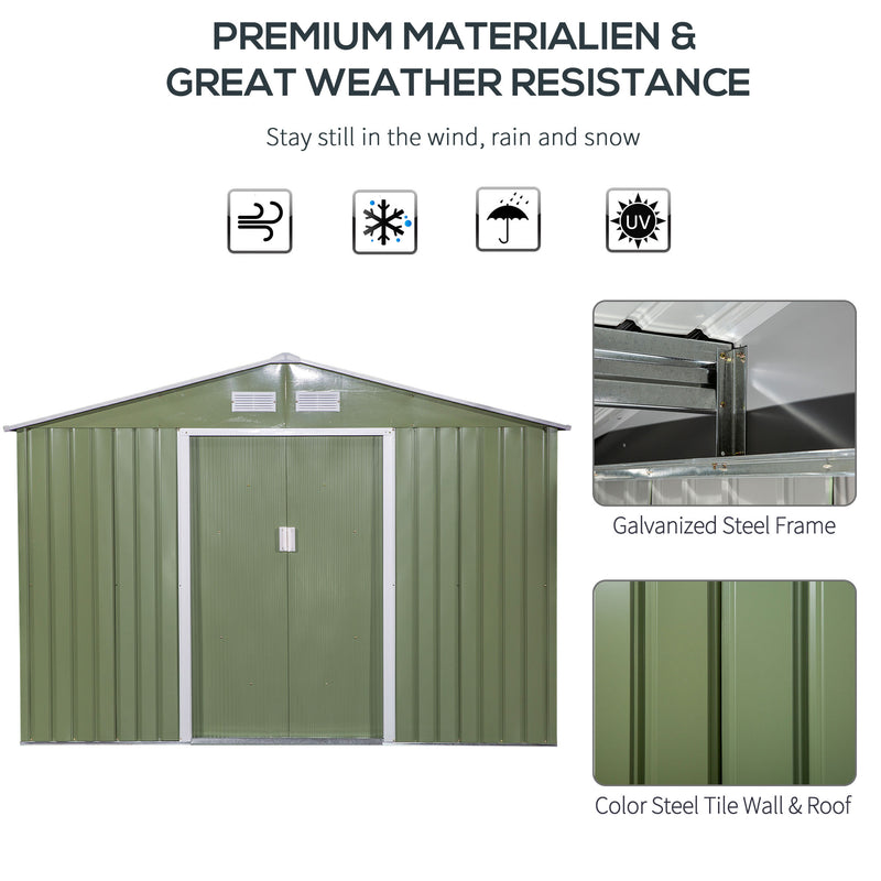 Outsunny 9 X 6FT Outdoor Storage Garden Shed Sliding Door Galvanised Metal Green