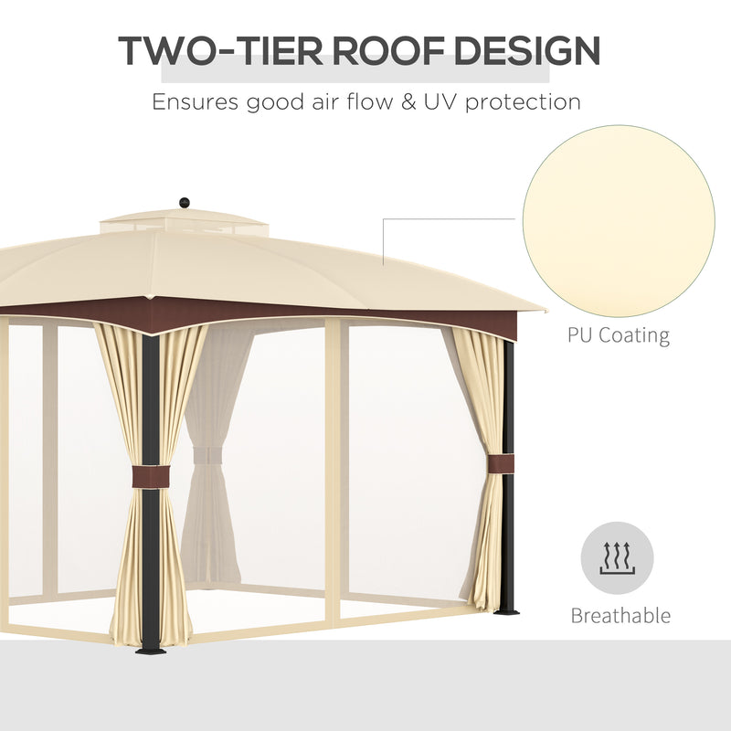 Outsunny 4 x 3(m) Patio Gazebo Garden Canopy Shelter with Double Tier Roof