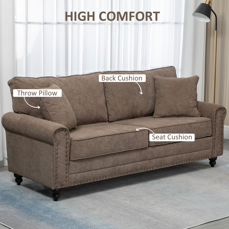 HOMCOM Fabric Sofa 2 Seater Sofa for Living Room Loveseat w/ Throw Pillow Brown