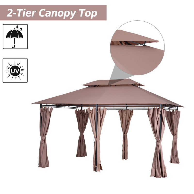 Outsunny 3 x 4m Outdoor 2-Tier Steel Frame Gazebo with Curtains Outdoor Backyard