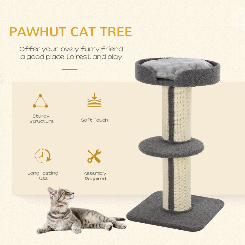 PawHut 2-Tier Cat Kitten Resting Tree w/ Top Basket Cushion Sisal Post Grey