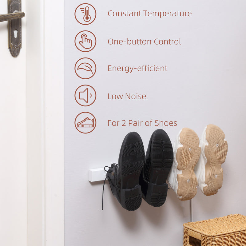 HOMCOM Wall Mounted Electric Shoe Dryer Shoe Warmers for Boots 2 Pairs White