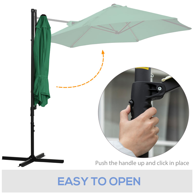 Outsunny 2.5M Offset Roma Patio Umbrella W/ 360° Rotation and Base, Green