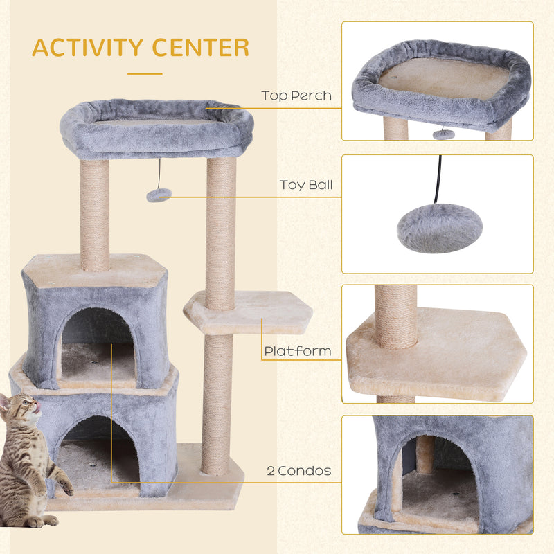 PawHut Multi-Level Cat Activity Tree w/ Sisal Scratching Post Hut House Perch