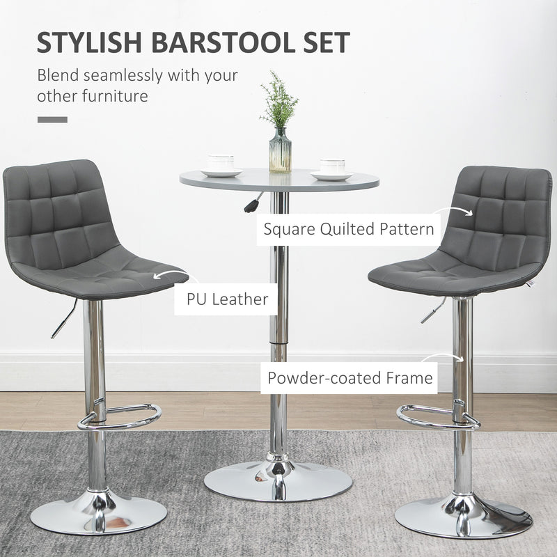 HOMCOM Bar Stools Set of 2 Adjustable Counter Barstools W/ Footrest Grey