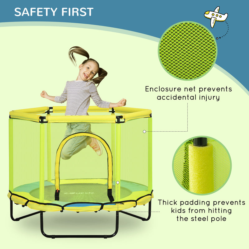 ZONEKIZ 4.6FT Kids Trampoline with Enclosure Safety Net for 1-6 Years Yellow