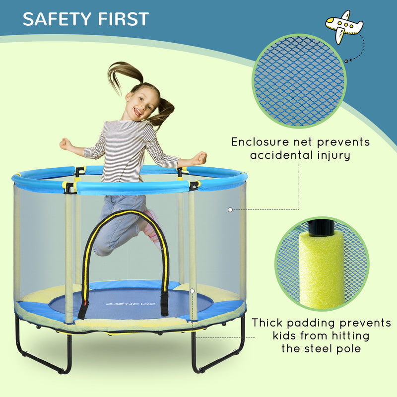 ZONEKIZ 55" Kids Trampoline with Enclosure Net for Toddler 1-6 Years Blue