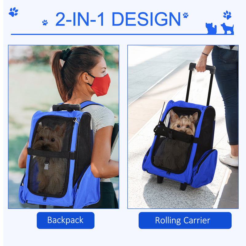 PawHut Pet Travel Backpack Bag Cat Puppy Dog Carrier w/ Trolley and Telescopic