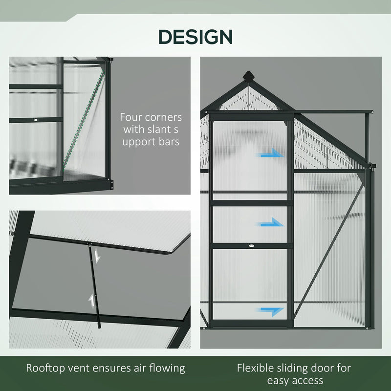 Outsunny 6x6ft Walk-In Polycarbonate Greenhouse Plant Grow Galvanized Aluminium