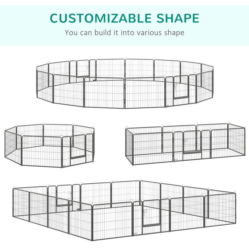 PawHut Heavy Duty Dog Pen with 2 Doors, 16 Panels Dog Playpen Puppy Pen, 60H cm