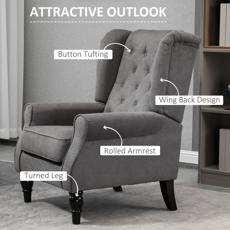 HOMCOM Accent Armchair Home Furniture Retro Tufted Club Wood Fabric Dark Grey