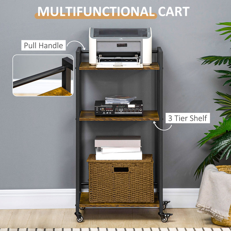 HOMCOM 3-Tier Printer Stand, Utility Cart, Rolling Trolley Adjustable Shelves