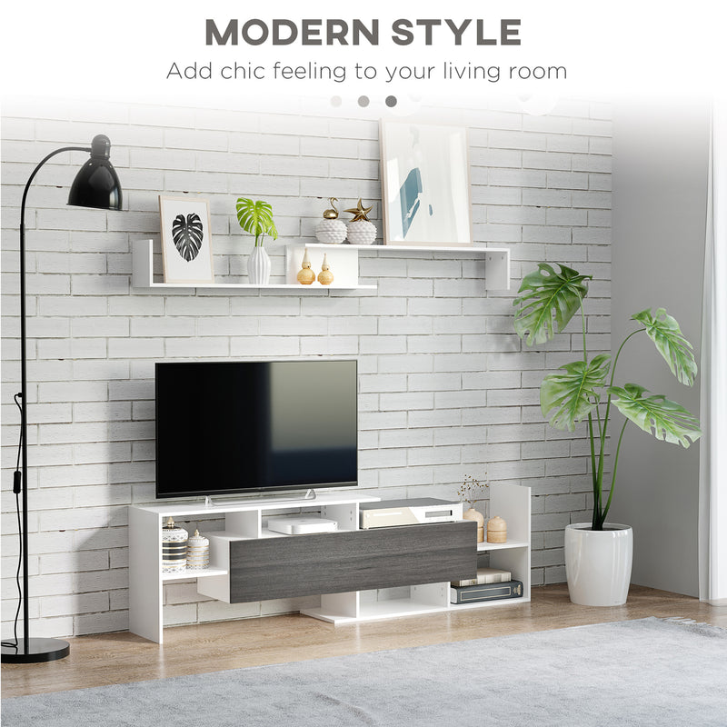 HOMCOM TV Cabinet Unit w/ Wall-Mounted Shelf, Open Shelves White and Grey