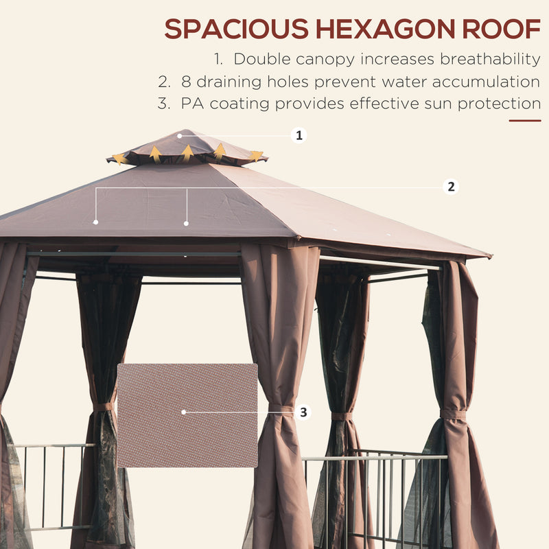 Outsunny 3 x 3(m) Gazebo Canopy 2 Tier Patio Shelter Steel for Garden Brown