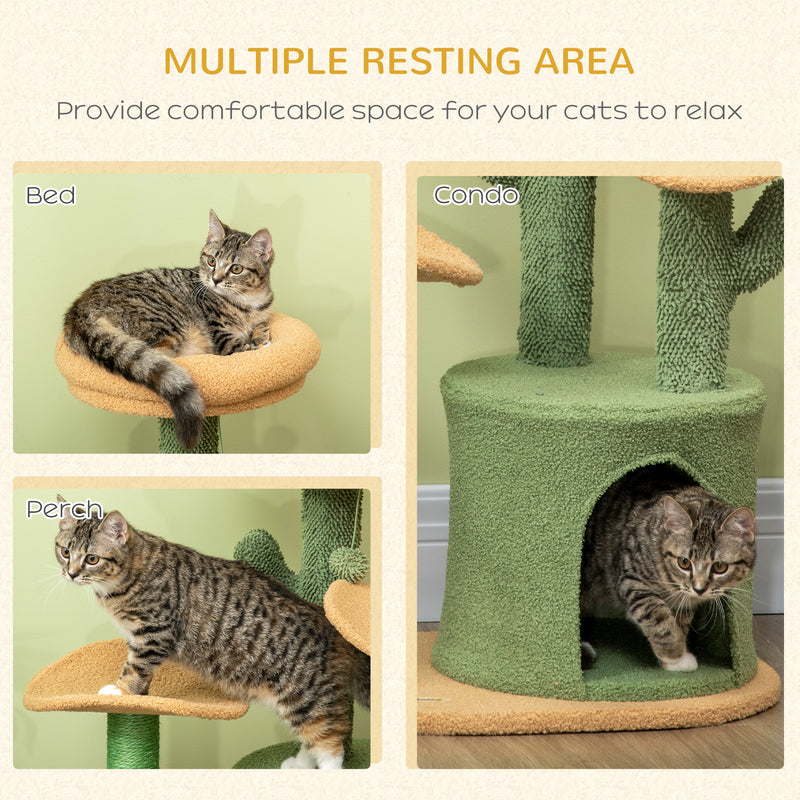 PawHut Multi Level Cat Tree w/ Scratching Post, Cat House, Bed - Green