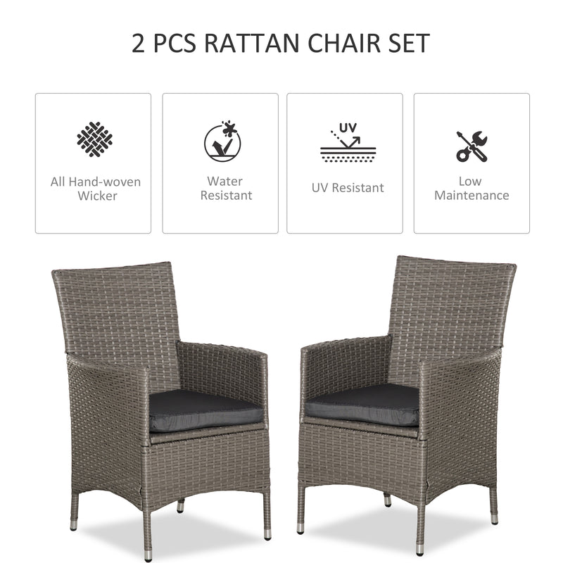 Outsunny 2PC Outdoor Rattan Armchair Wicker Dining Chair Set for Garden Grey