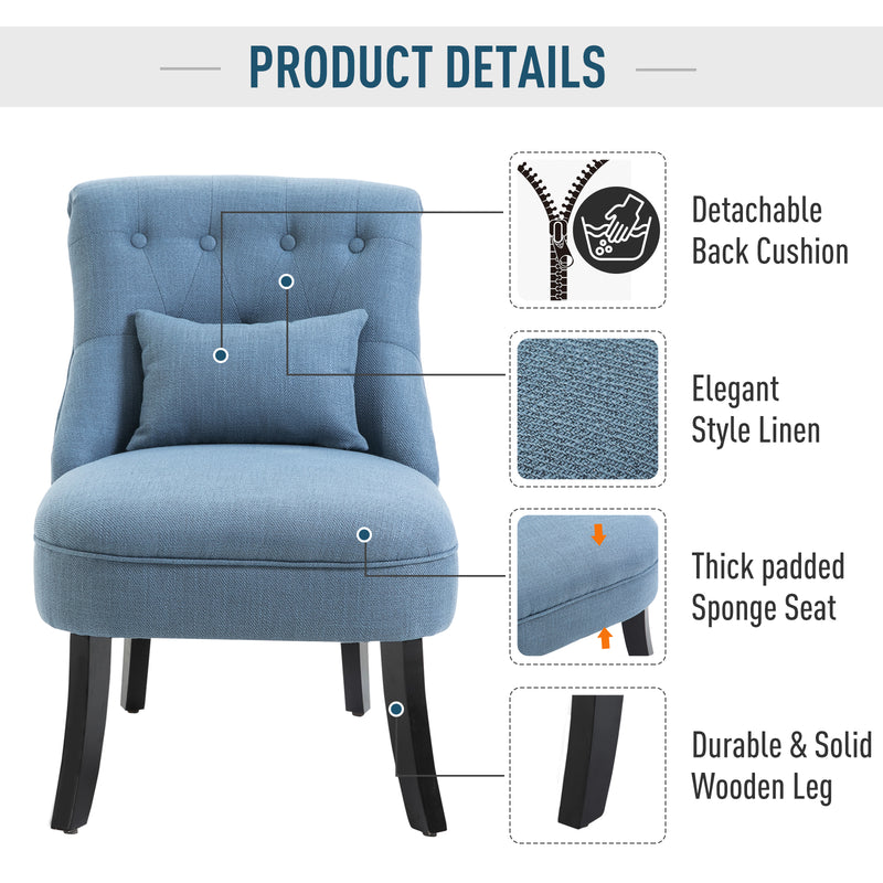 HOMCOM Fabric Single Sofa Armchair Upholstered w/Pillow Wood Leg Livingroom Blue