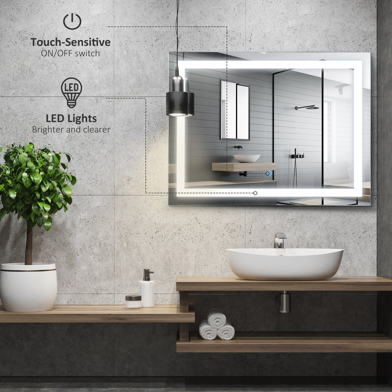 kleankin 80x60cm LED Bathroom Mirror Wall Mounted Vanity Light w/ Touch Switch