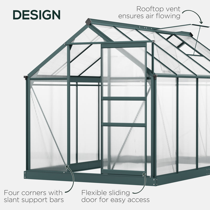 Outsunny 6x10ft Walk-In Polycarbonate Greenhouse Plant Grow Galvanized Aluminium