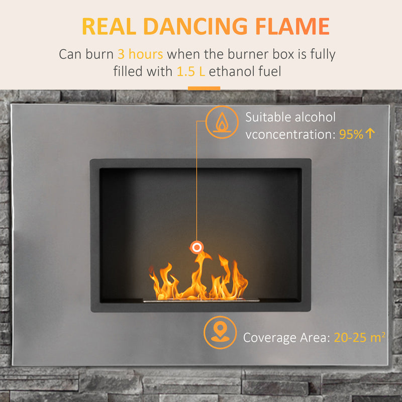 HOMCOM Wall Mounting Bio Ethanol Fireplace Heater with 1.5L Tank, Silver