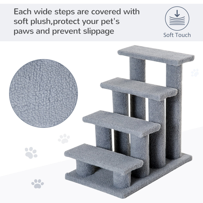 PawHut Dog Steps for Bed 4 Step Pet Stairs for Sofa Dog Cat Climb Ladder Grey