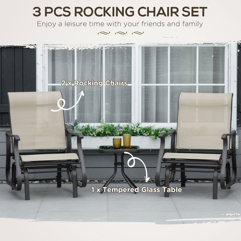 Outsunny 3PCS Outdoor Gliding Chairs w/ Table Set Patio Garden Furniture Khaki