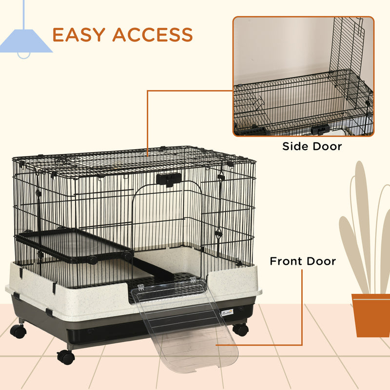 PawHut Small Pet Animal Cage w/ Metal Wire Top Platform Removable Tray 4 Wheels