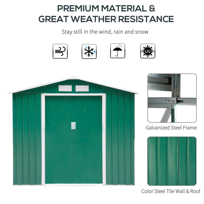 Outsunny Garden Shed Storage Unit w/Locking Door Floor Foundation Vent Green