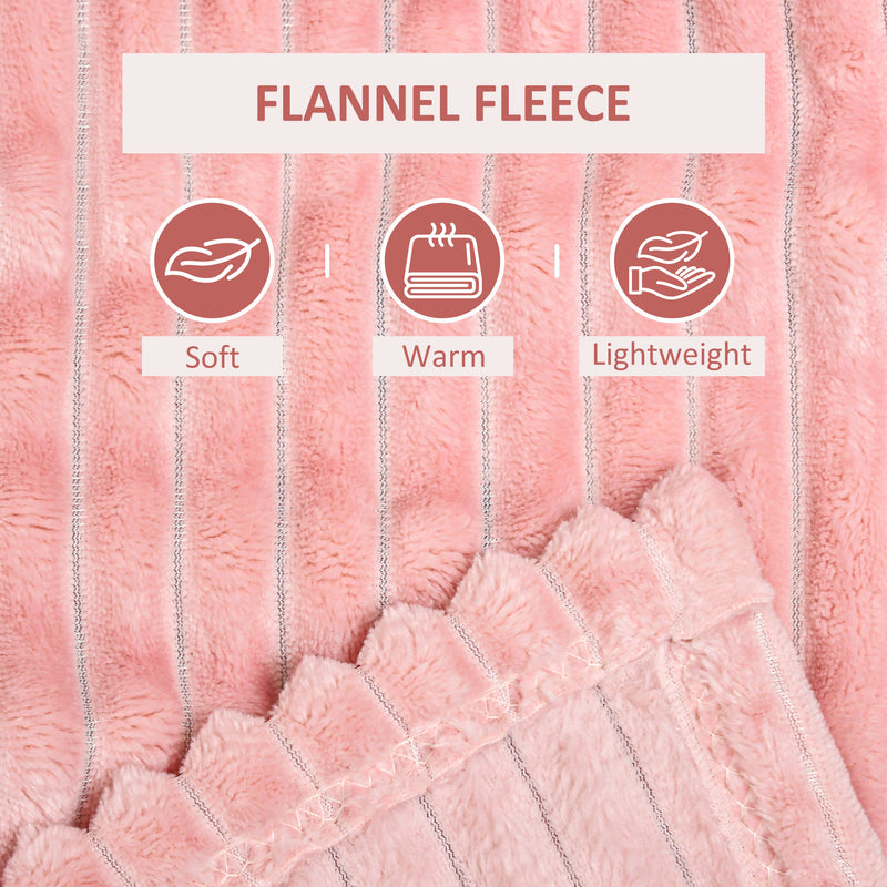 HOMCOM Flannel Fleece Blanket Single Size Throw Blanket for Bed 152x127cm Pink