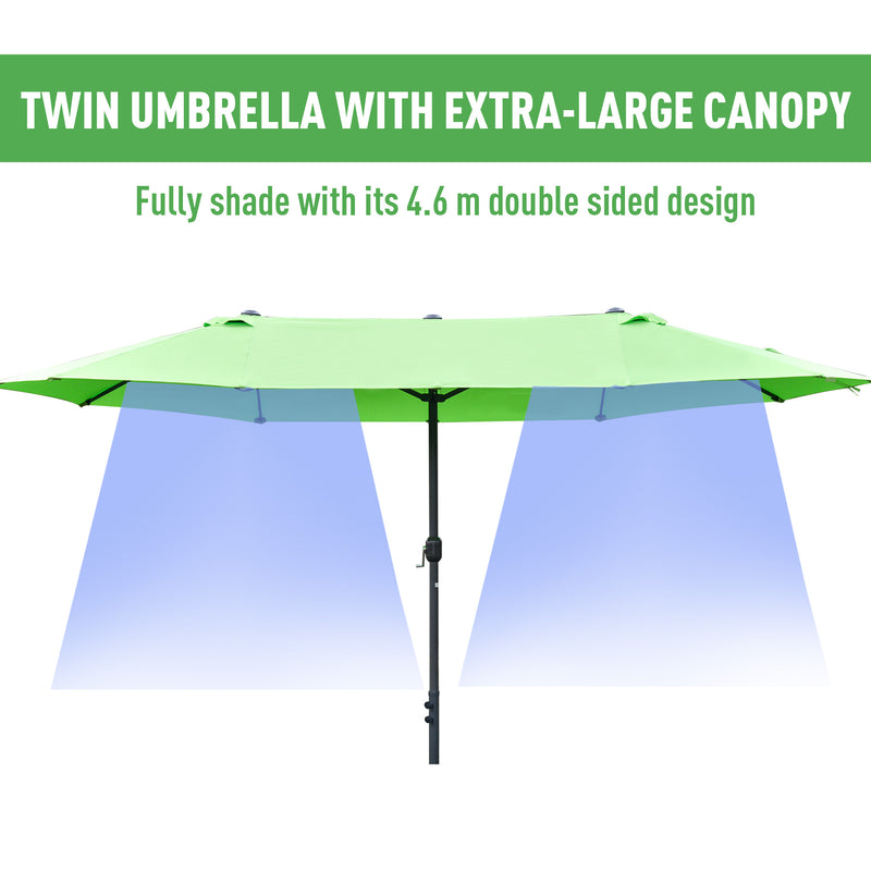 Outsunny 4.6M Garden Patio Umbrella Canopy Parasol Sun Shade w/ Base Green