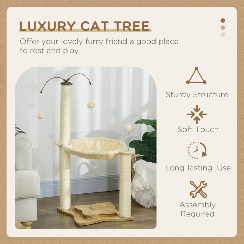 PawHut Cat Tree for Indoor Cats w/ Scratching Posts Hammock, Toy Ball - Beige